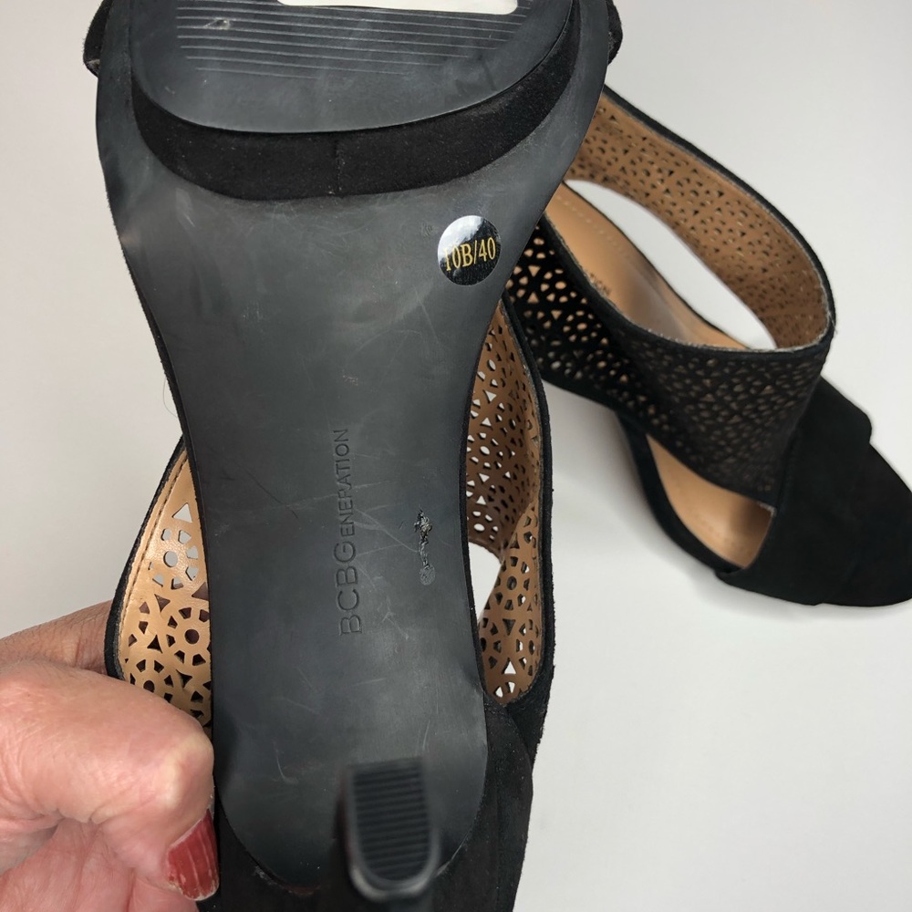 Bcbgeneration Black Leather Open Toe Stilettos - image 6